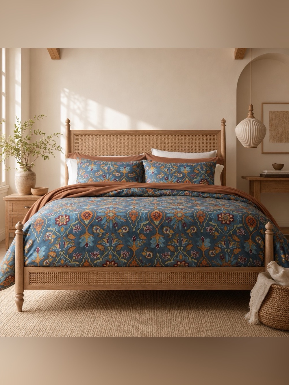 NEW Anthropologie Blue Damask Queen King Egyptian Cotton Bedding Duvet Sham Set - Picture 3 of 15